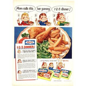 1952 Birds Eye Frozen Vegetables Dinner Vintage Print Ad Fried Chicken Wall Art